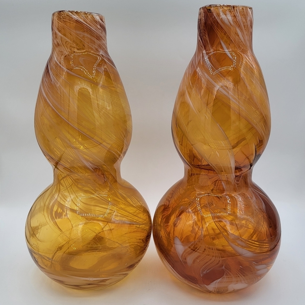 Elegant Swirled Glass Vases Pair #3040